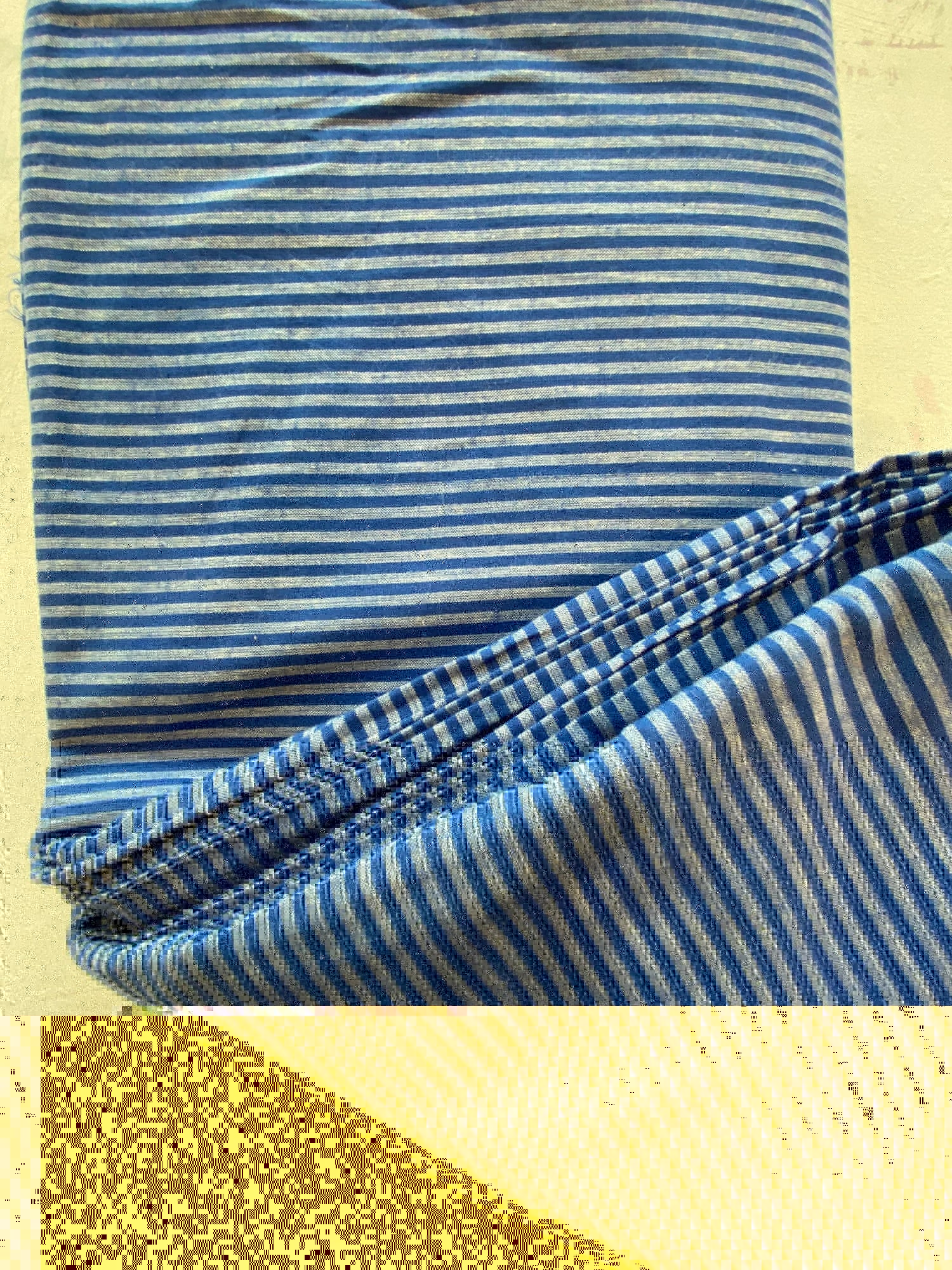 Block printed cotton. Summer weight, indigo dyed, striped fabric