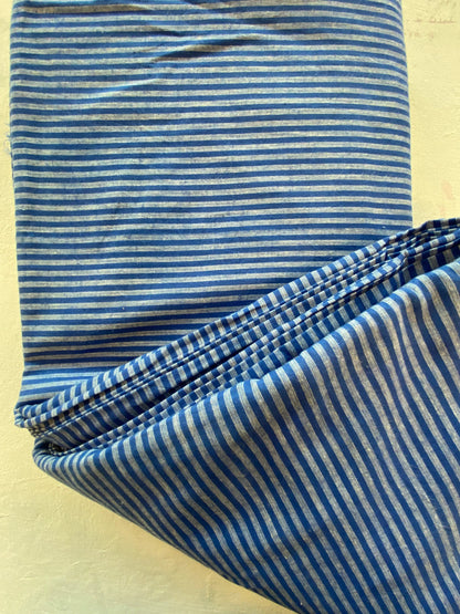 Block printed cotton. Summer weight, indigo dyed, striped fabric