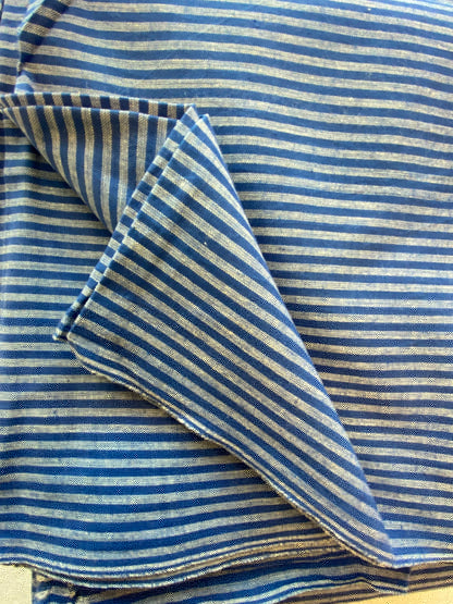 Block printed cotton. Summer weight, indigo dyed, striped fabric