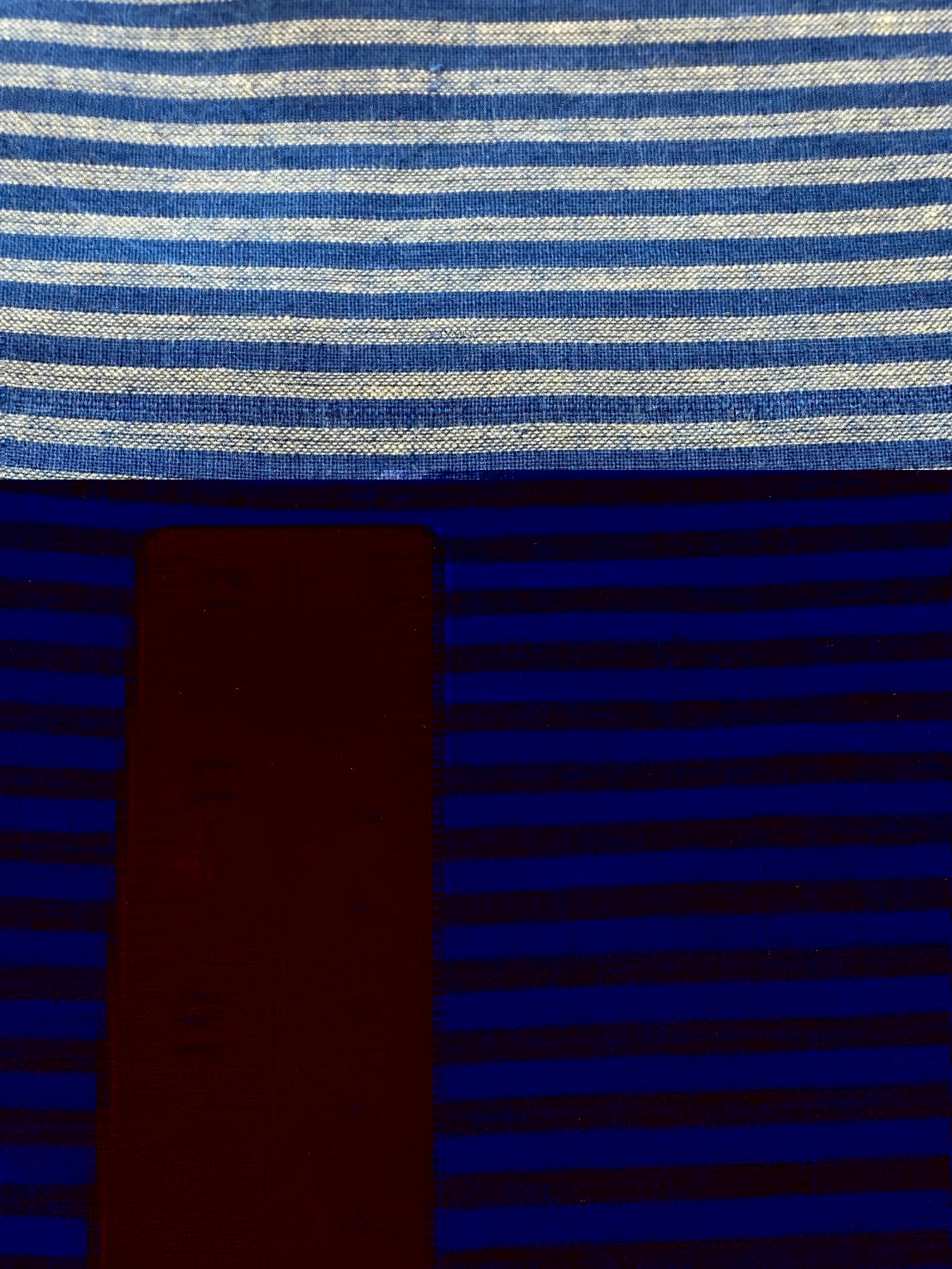 Block printed cotton. Summer weight, indigo dyed, striped fabric